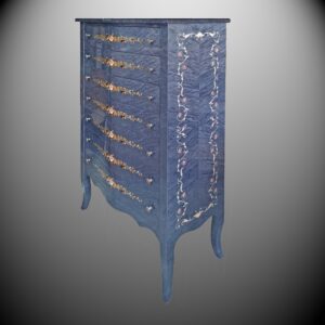 Cassettiera intarsiata a 7 cassetti cm 77x38x130H in acero tinto celeste
