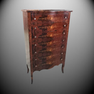 Cassettiera intarsiata a 7 cassetti cm 77x38x130H in radica ferrarese